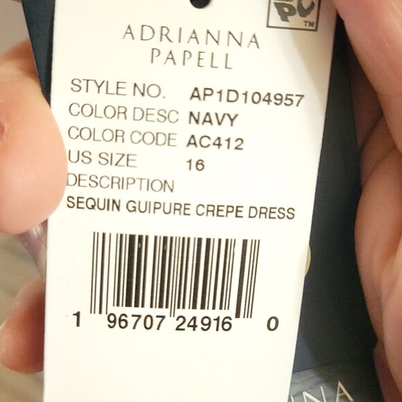 Adrianna Papell - Sequin Guipure Lace Popover Top Sheath Dress - Navy, Size 16 - Picture 3 of 7